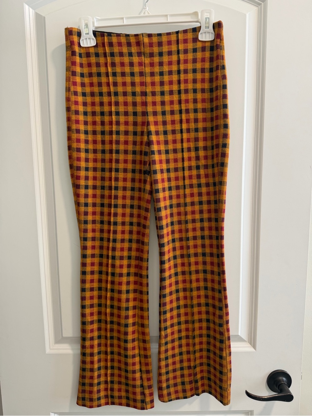 Maeve Anthropologie Plaid Wide Leg Pants XS Mustard Burgundy Navy